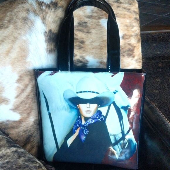 Sexy Equestrian Print -Patent Leather Tote Bag - Picture 1 of 16